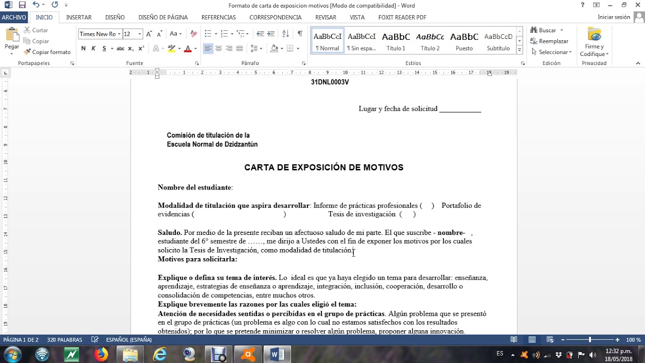 Carta de exposición de motivos para ingresar a la universidad - Carta