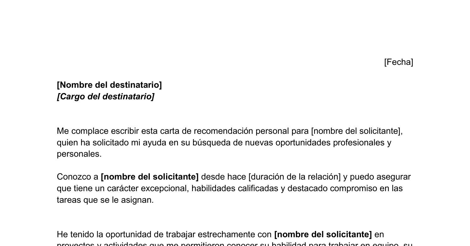 Carta de recomendación laboral personal - Carta Creativa
