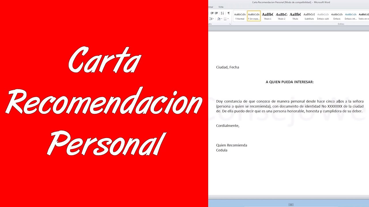 Carta de recomendación personal escrita - Carta Creativa