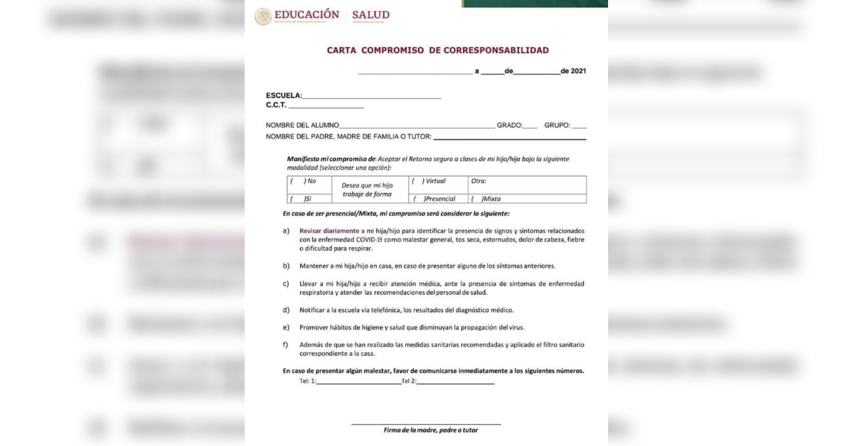 Carta Responsiva de Padre o Tutor - Carta Creativa